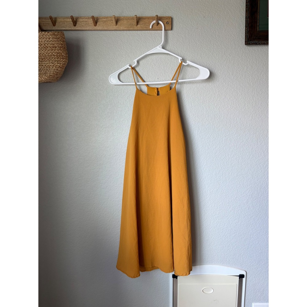Peppermint Mustard Yellow Halter Mini Dress Keyhole Back Shift Sleeveless